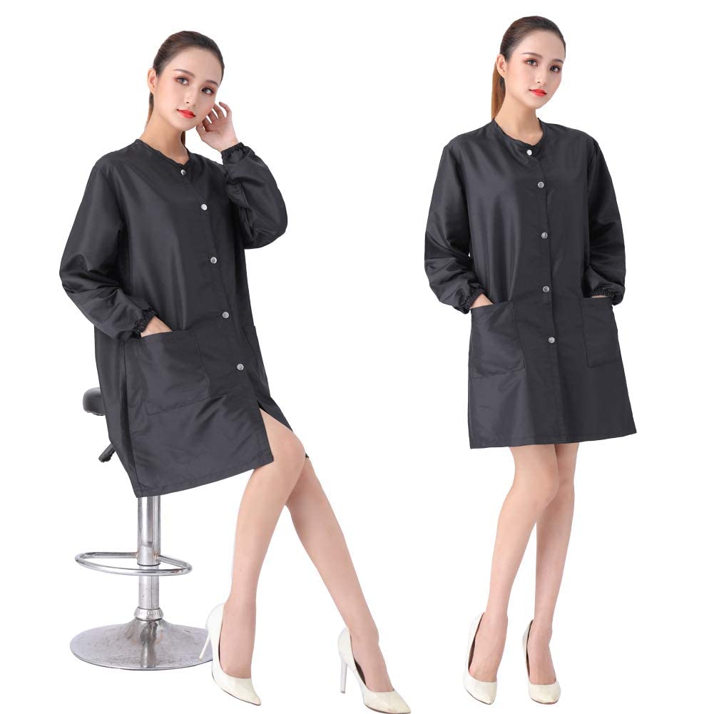 TILYIALA Professional Salon Smock Stylist Jacket Waterproof Hairdressing Cape Barber Apron Pet Grooming Workwear (Snap, Black, Medium) Beauty & Personal Care TILYIALA