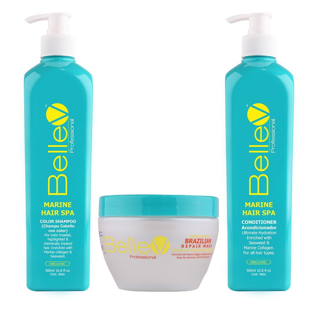BelleV Professional Marine Hair Spa TRIO SET (16.8 fl oz) Marine Color Shampoo (16.8 fl oz) Marine Conditioner (300g) Brazilian Repair Mask Beauty & Personal Care BelleV