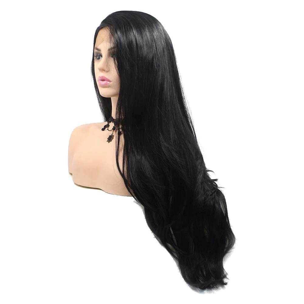 variouswig Black Natural Lace Front Synthetic Wigs High Temperature Soft Hair Natural Looking Daily Party Wear Full Wig Heat Resistant Fiber Hair