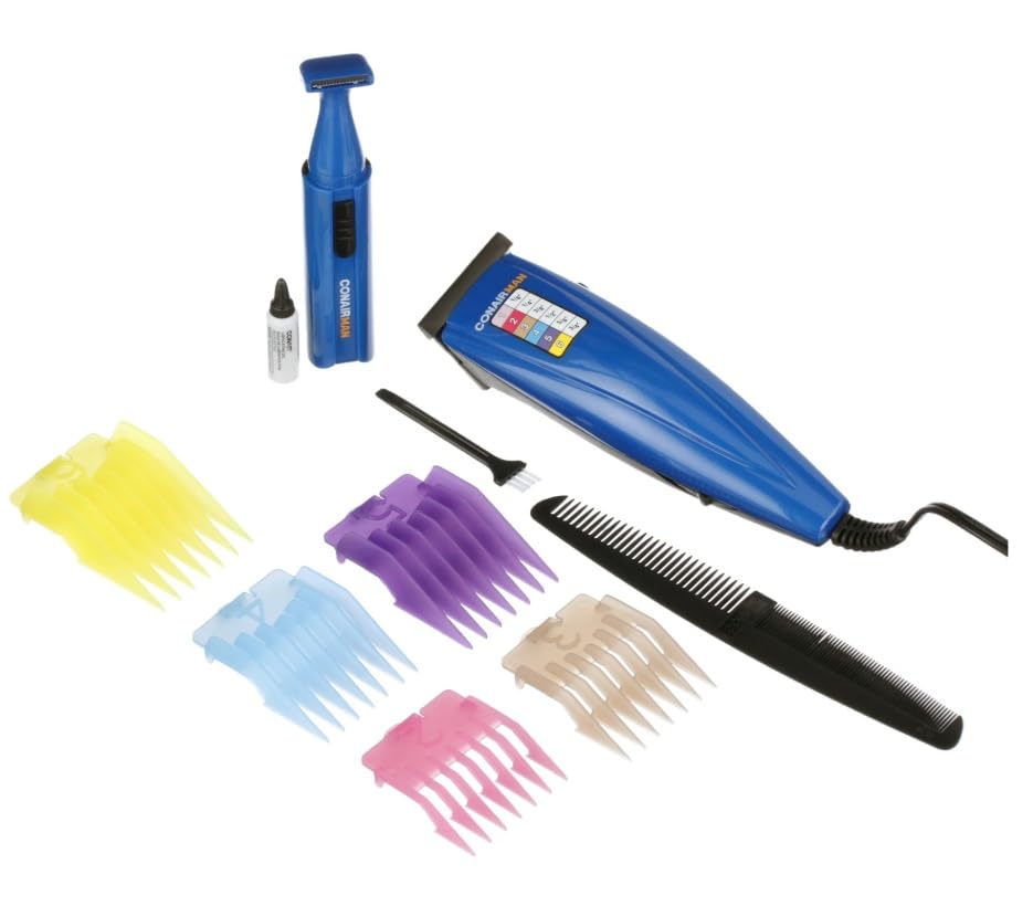 CONAIRMAN Clipper Trimmer Combo with Colored Number Comb Guides Hair Cutting Barber Cut Haircut Kit Storage Pouch Blue Beauty and Personal Care CONAIRMAN