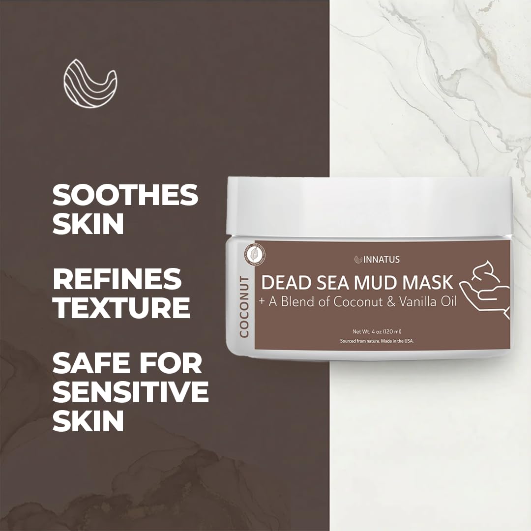 INNATUS Dead Sea Mud Mask with Agave Coconut Oil - 4oz Detoxifying & Hydrating Face Mask - Purifies Skin & Controls Acne While Nourishing with Coconut Beauty & Personal Care INNATUS