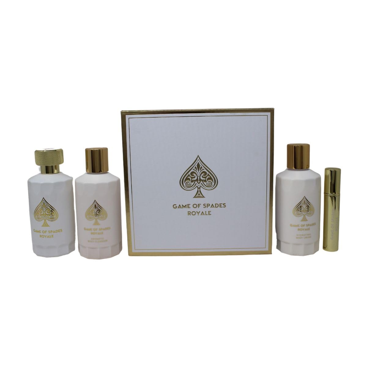 Jo Milano Game of Spades Royale 4-Piece Gift Set Unisex, (3.4 Oz Parfum Spray + 6.8 Oz Body Cleanser + 6.8 Oz Body Cream + 0.27 Oz Refillable Beauty and Personal Care Jo Milano
