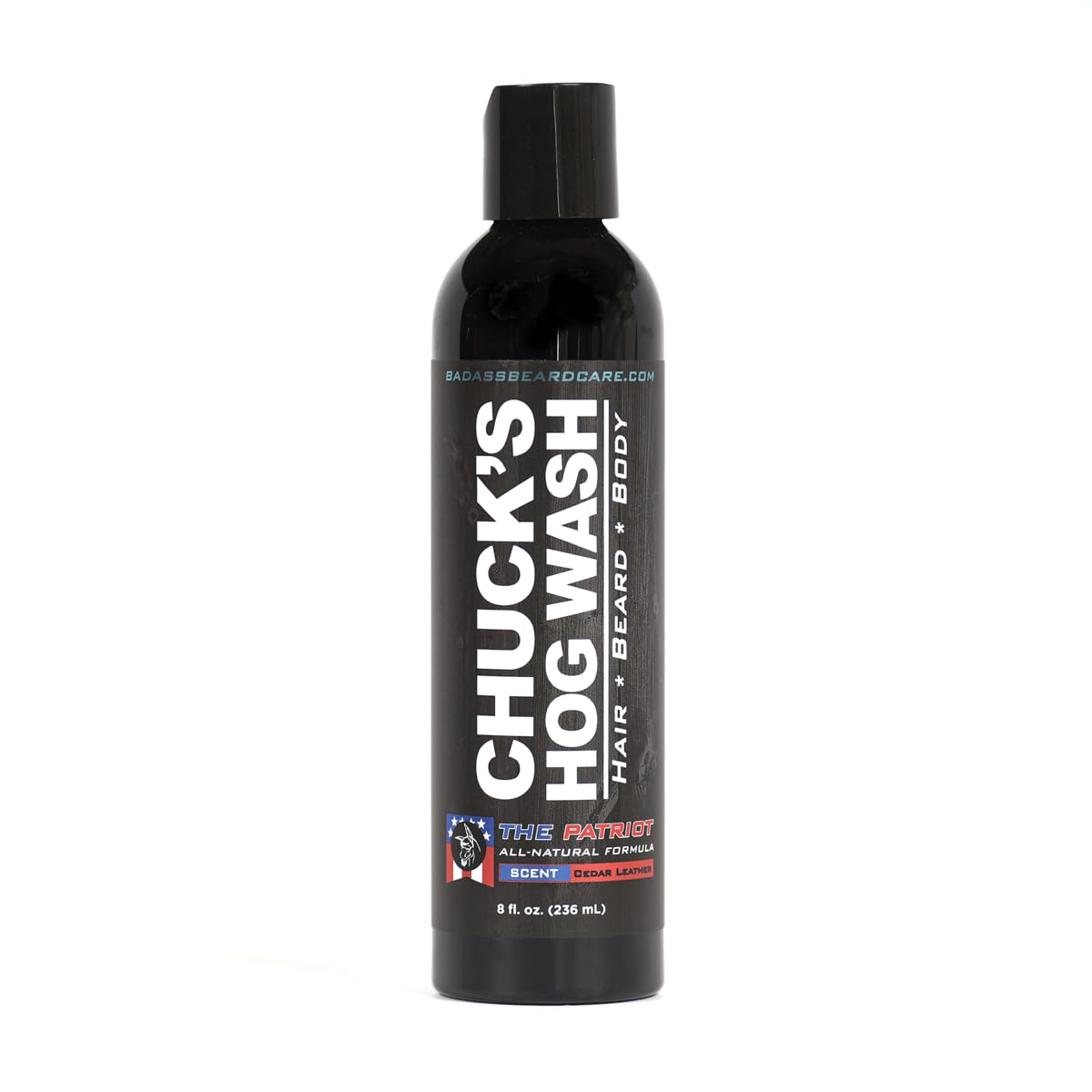Chuck's Hog Wash - All Natural Beard and Body Wash - The Patriot Scent, 8oz - Leaves Your Beard Softer than its Ever Been and is Suitable for Daily Beauty & Personal Care Badass Beard Care