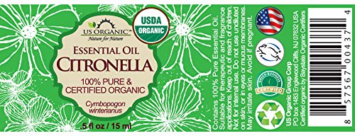 US Organic Citronella Essential Oil, USDA Certified, 100% Pure, 15 ml Pack of 2, Improved caps and droppers - Used for Skin Care, Many DIY Projects Beauty & Personal Care US Organic