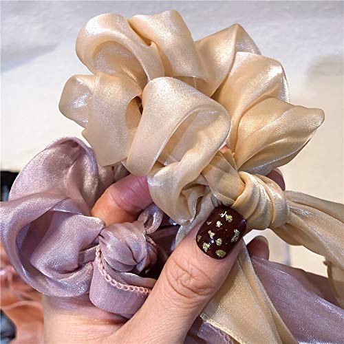 Silk Satin Bow Hair Ties, Chiffon Hair Ties in Boho Style, Bows Ponytail Accessories for Women or Girls (6 pcs)