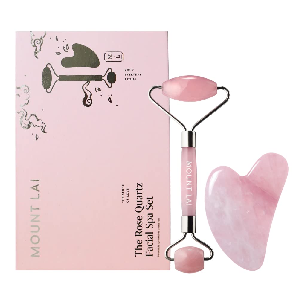 Mount Lai Rose Quartz Gua Sha Facial Tools, Pink Quartz Gua Sha Facial Tools Set and Roller, Guasha Tool for Face to Relieve Muscle Tension and Reduce Beauty & Personal Care Mount Lai