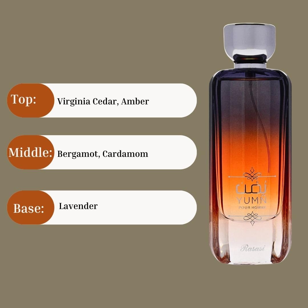 RASASI Yumn Eau De Parfum Spray 100ML (3.38 OZ) Arabian Warm Spicy And Refreshing Men's Perfume, Long Lasting, Luxurious Scent Beauty & Personal Care RASASI