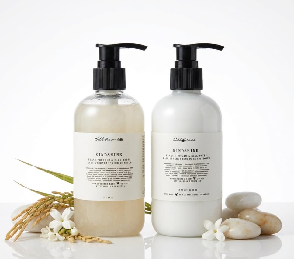 Wild Hermit Wellness KindShine Rice Water and Flaxseed Shampoo and Conditioner Set, 10 oz Each, 2 Count Beauty & Personal Care Wild Hermit Wellness