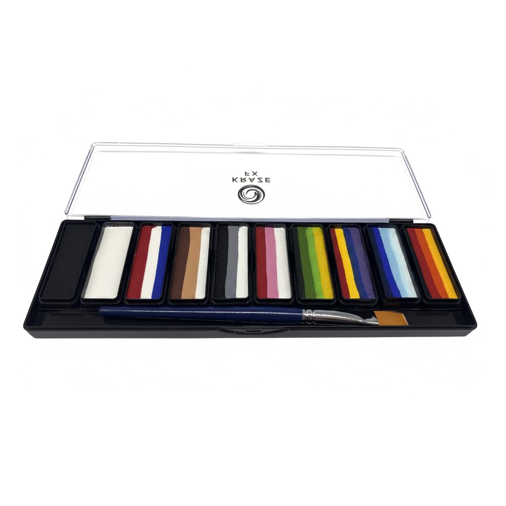 Kraze FX Key Colors Face Paint Palette - 10 Essential Split Cakes Including Black & White - 3/4" Professional Travel Set - Bestselling Color Beauty & Personal Care Kraze FX