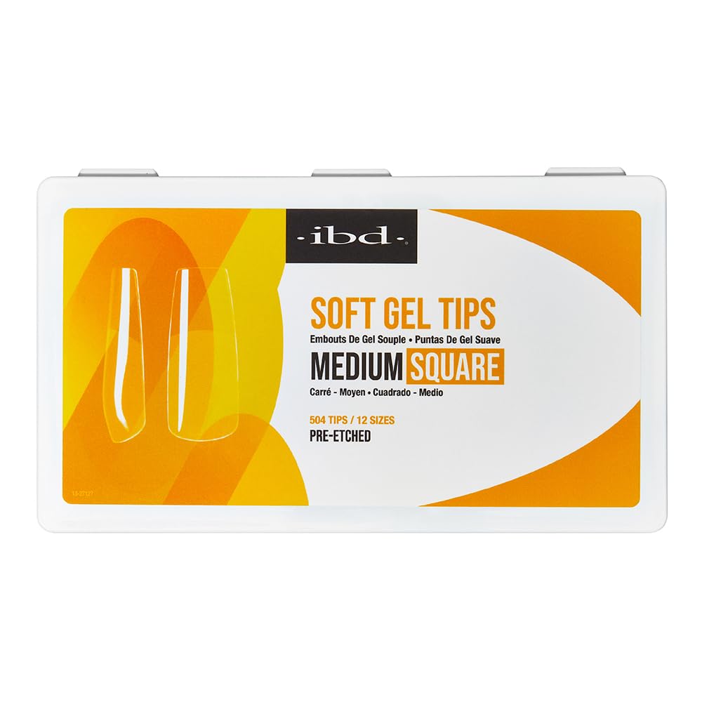 IBD Clear Soft Gel Nail Tips - Pre-Etched Medium Square Full Cover Press On Nails Extensions for Gel & Acrylic, Salon & Home DIY Manicure, 504 Pcs 12