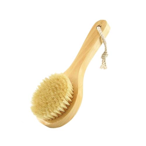 Short Handle Body Brush, Natural Bristles Wooden Bath Brush Shoulder Back Exfoliating Dry Brushing Skin Care Beauty & Personal Care KEWLYSEU
