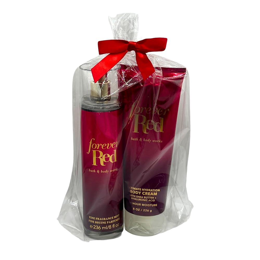 Bath & Body Works FOREVER RED Fine Fragrance Mist & Ultimate Hydration Body Cream 2pc Gift Set with a Red Bow for Holidays - Full Size Beauty and Personal Care Bath & Body Works