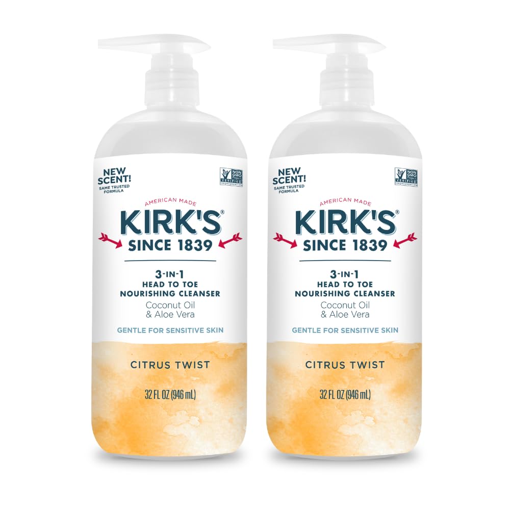 Kirk's 3-in-1 Head to Toe Nourishing Liquid Cleanser- for Men, Women & Children - Premium Coconut Oil & Aloe Vera- Non GMO & Vegan - Citrus Twist - 32 Beauty & Personal Care Kirk's