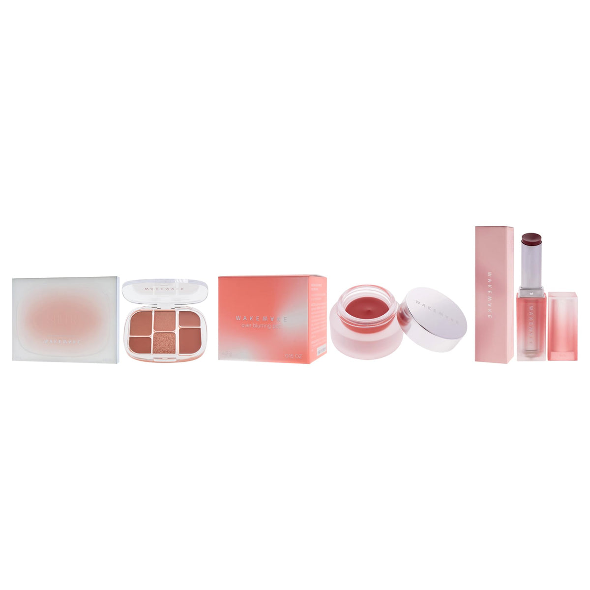 Wakemake Kit by Wakemake for Women - 3 Pc Kit 0.22oz Makeup - 01 Coral Hertz, 0.15oz Makeup - 03 Blessing Coral, 0.12oz Lipstick - 04 Teddy Tether