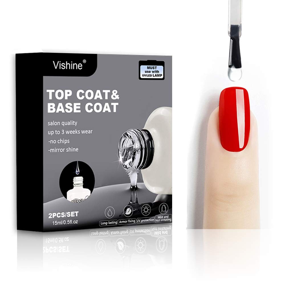 Vishine Long Lasting Soak Off Nail Polish Base + Top Coat Set Gel 15ml Beauty & Personal Care Vishine