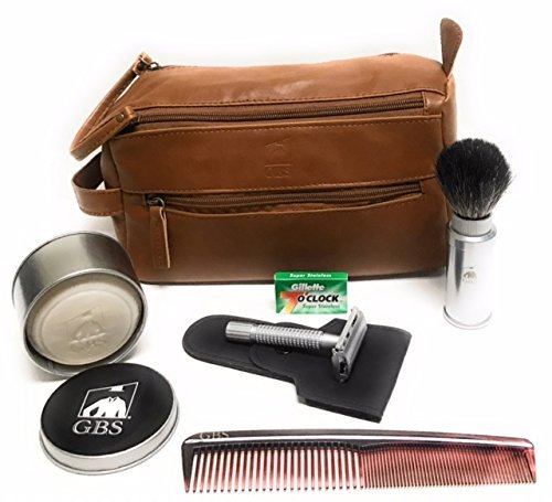 G.B.S Men's Grooming Set - Butterfly Double Edge Razor, Toiletry Bag, Badger Shave Brush Case Chrome, Hair Dressing Comb, Stainless Steel Bowl & DE Beauty and Personal Care G.B.S