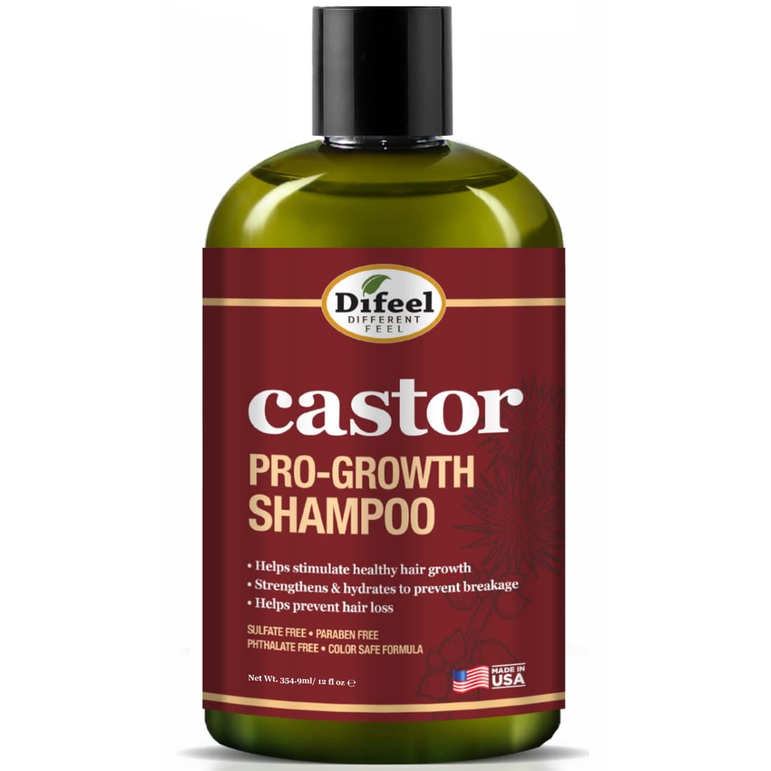 Difeel Castor Pro-Growth Shampoo 12 oz. - Made with Natural Castor Oil for Hair Growth, Sulfate Free Shampoo