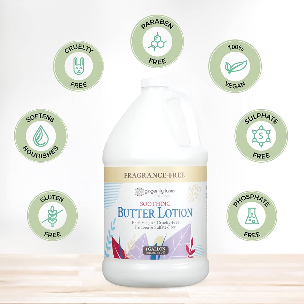 Ginger Lily Farms Botanicals Soothing Butter Lotion for Dry, Sensitive Skin, 100% Vegan & Cruelty-Free, Fragrance Free, 1 Gallon (128 fl oz) Refill Beauty & Personal Care Ginger Lily Farms