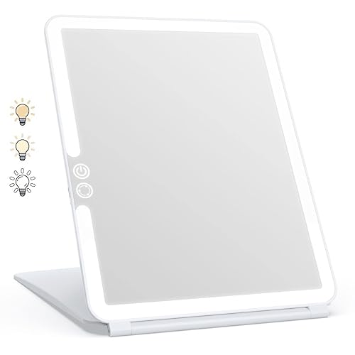 WEILY Portable Travel Mirror Makeup Mirror with 72 LED Lights, Touch Screen Three Colors Dimmable,Ultra Thin, 2000 mAh USB Rechargeable Foldable Beauty & Personal Care WEILY