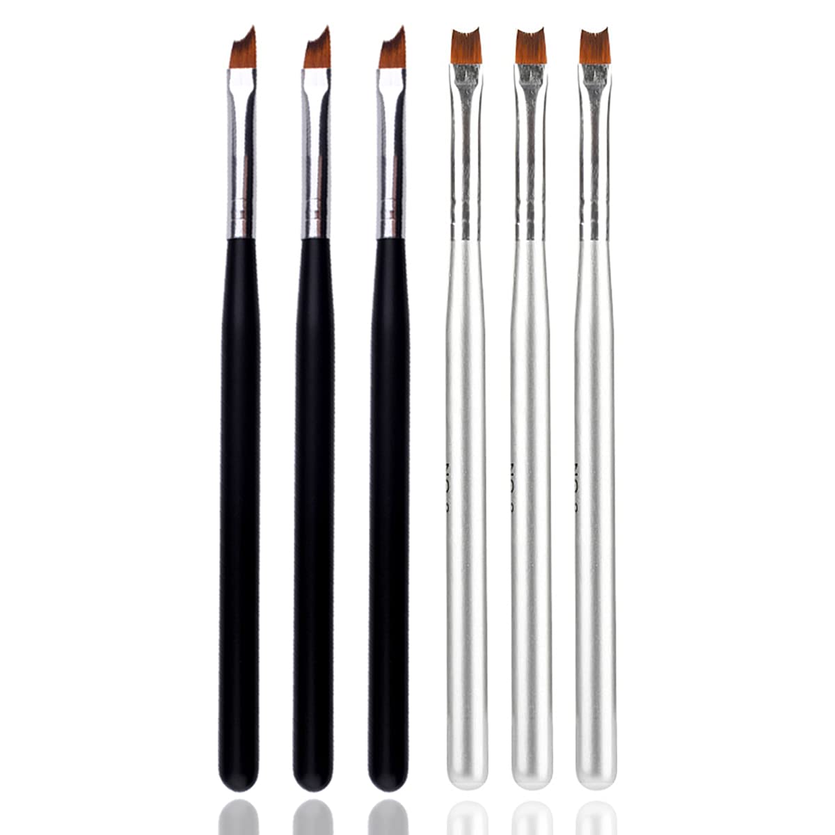 JERCLITY 6pcs French Tip Nail Brushes Set 3pcs Half Moon Shape Silver Handle 3pcs Oblique Head Black Handle Nail Brushes UV Gel Acrylic Painting Beauty & Personal Care JERCLITY