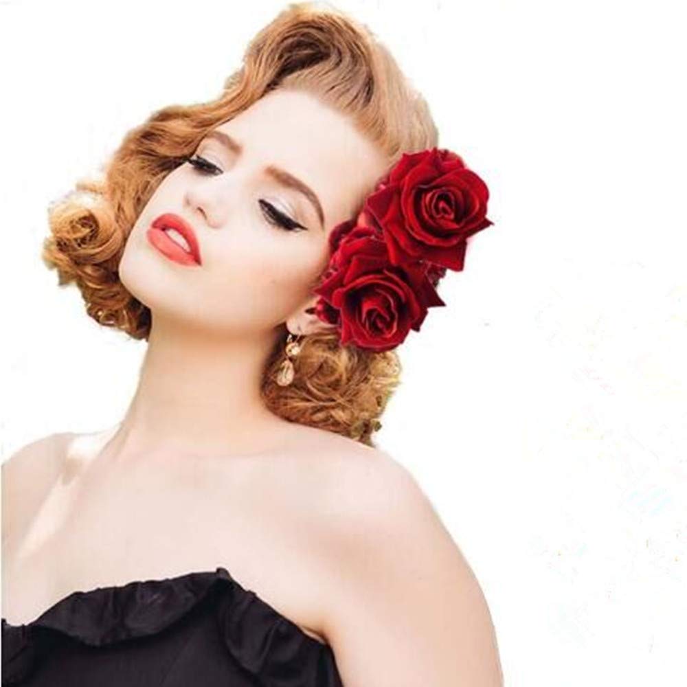 Rose Flower Hair Clip 3D Red Roses Flower Hair Accessories Comb Piece for Girls Women Bride Wedding Hair Clip Flamenco Dancer Hairpins Headwear Beauty & Personal Care ShiQiao Spl
