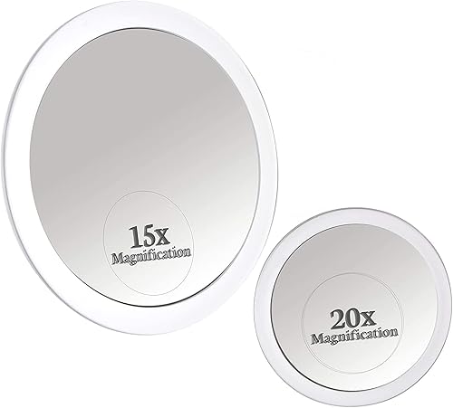 MIRRORVANA 20X & 15X Magnifying Mirror Set with 3 Suction Cups Each - Compact & Travel Ready Mirror for Makeup - Sizes: 6" and 4" Wide Beauty & Personal Care MIRRORVANA