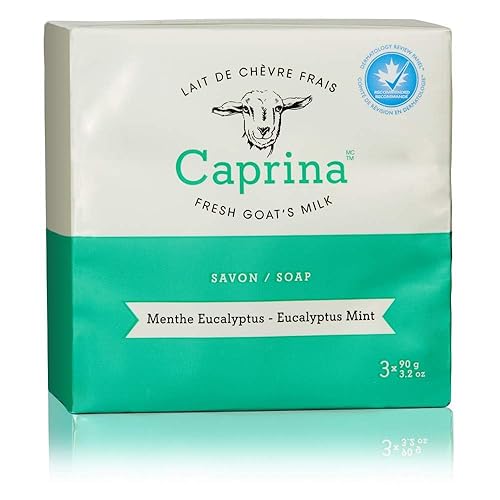 Caprina Fresh Goat’s Milk Bar Soap, EUCAPLYPTUS MINT, (3-Pack), 3.2 oz (90 g) Each, Gentle Daily Cleanser, Softening & Biodegradable Formula, No Beauty & Personal Care Caprina by Canus