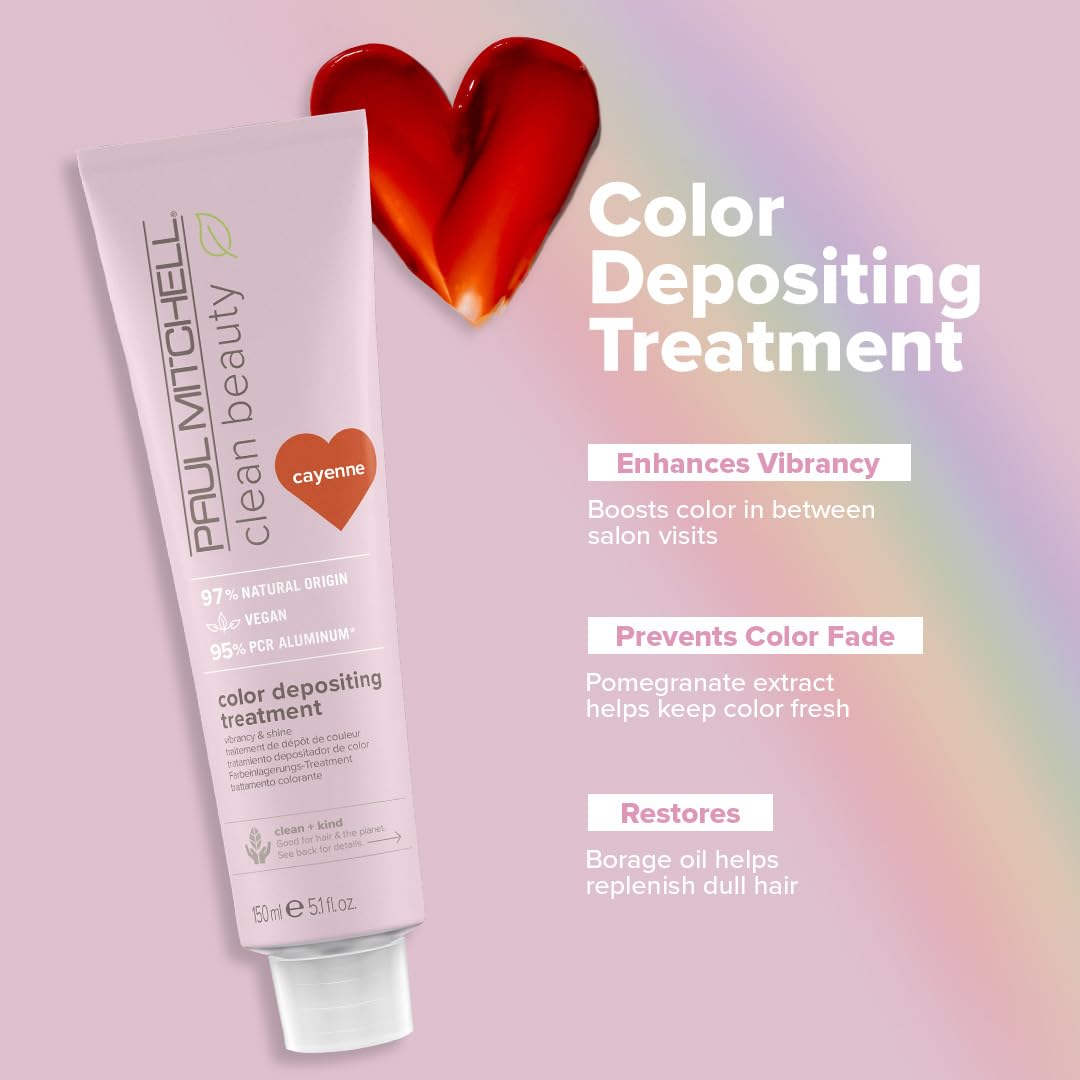 Paul Mitchell Clean Beauty Color-Depositing Treatment, For Refreshing + Protecting Color-Treated Hair, Cayenne, 5.1 fl. oz.