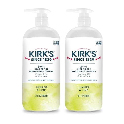 Kirk's Juniper & Lime 3-in-1 Nourishing Cleanser, Shampoo Body Wash Bubble Bath, Coconut Oil and Aloe Vera, Vegan Non-GMO, 32 Fl Oz, Pack of 2 Beauty & Personal Care Kirk's