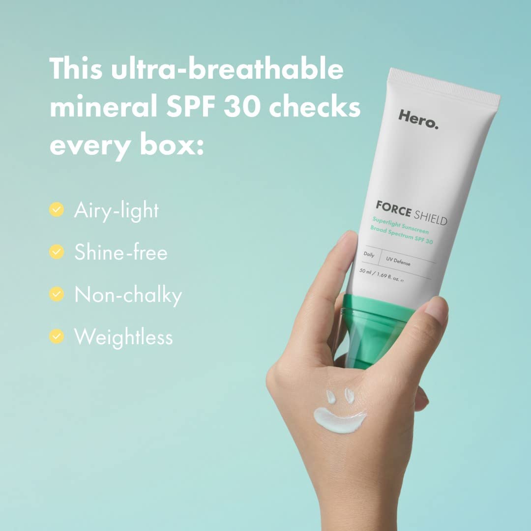 Hero Cosmetics Force Shield Superlight Sunscreen SPF 30 - Everyday Lightweight Sunscreen for Face & Acne-Prone Skin with Zinc Oxide - Fragrance Free Beauty & Personal Care HERO COSMETICS