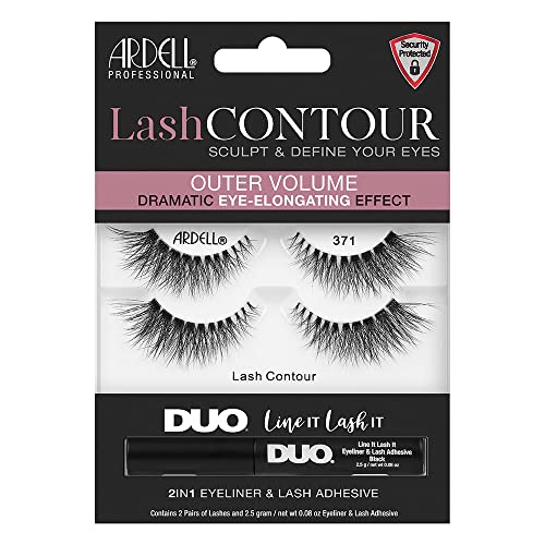 Ardell Lash Contour 371 Outer Volume Dramatic Eye-Elongating Effect with DUO Line It Lash It Adhesive Black, 2 Pairs Beauty & Personal Care Ardell