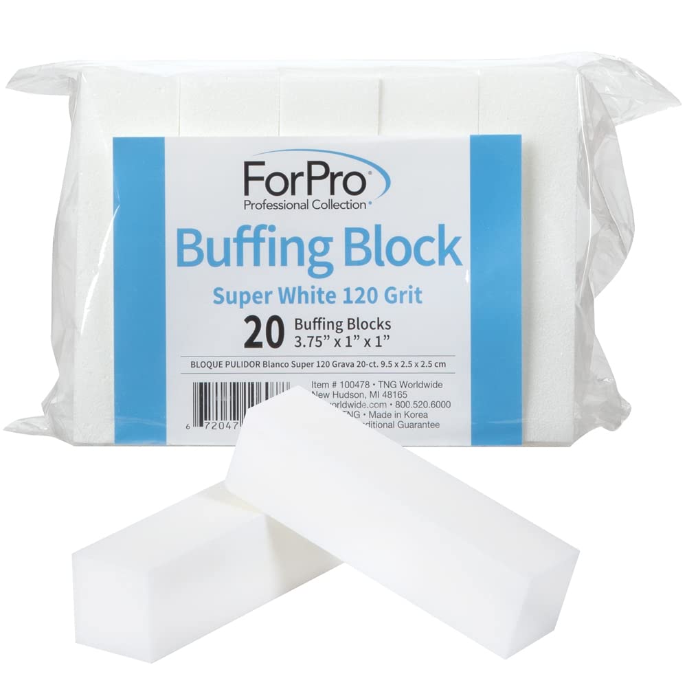 ForPro Professional Collection Super White Buffing Block, 120 Grit, Four-Sided Manicure and Pedicure Nail Buffer, 3.75” L x 1” W x 1” H, 20-Count Beauty & Personal Care ForPro Professional Collection