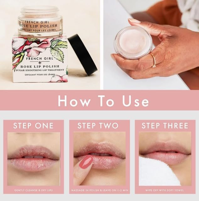 French Girl Rose Lip Scrub - Organic Sugar Scrub For Lips, Hydrating Lip Exfoliator & Moisturizer with Shea Butter & Essential Oils, Treatment for Dry Beauty & Personal Care French Girl Organics