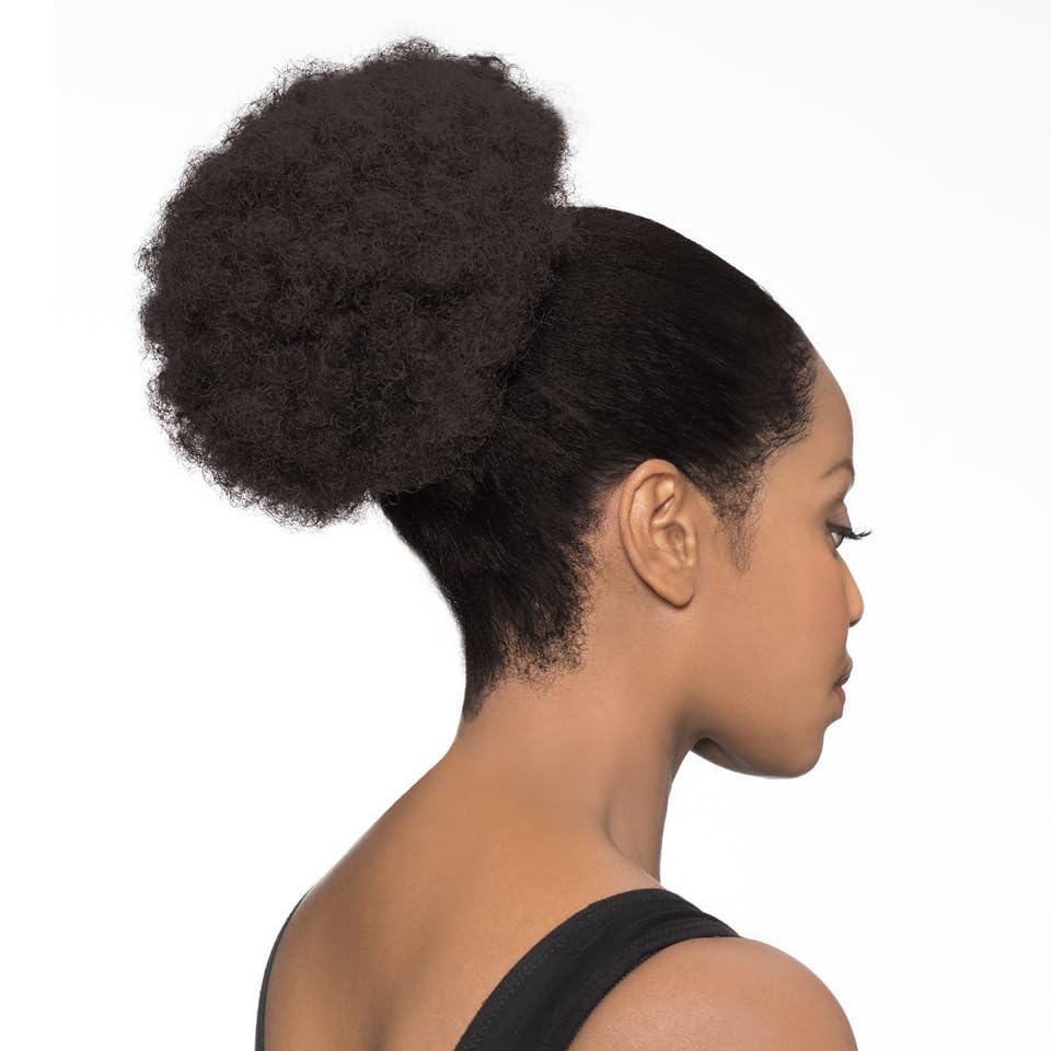 Maxwigs DS007 Afro Ponytail Color 2 - Foxy Silver Wigs 8-10" Medium Length Drawstring Hairpiece Extension Synthetic Black Grey Full Bun Womens Bundle