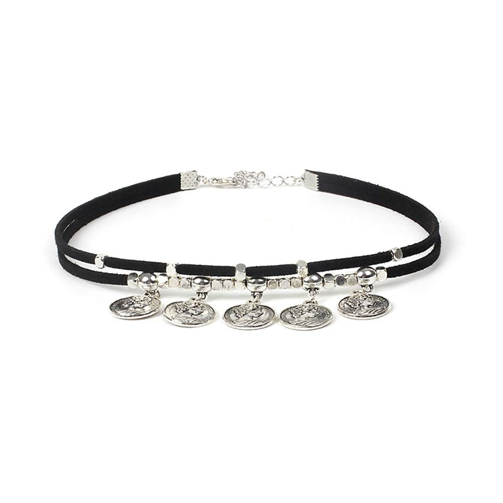 DoubleNine Boho Coin Choker Gypsy Gothic Necklace Suede Black Tribal Accessories for Women Girls Beauty & Personal Care Doubnine