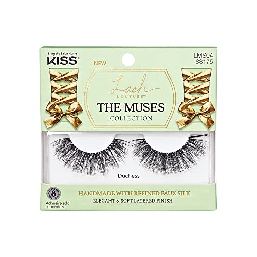 Kiss Lash Couture The Muses Collection False Eyelashes, ‘Duchess’, 16mm, Black, Wispy, Handmade, Refined Faux Silk, Pliable Band, Comfortable