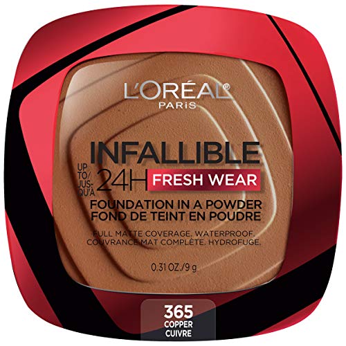 L'Oreal Paris Makeup Infallible Fresh Wear Foundation in a Powder, Up to 24H Wear, Waterproof, Copper, 0.31 oz. (Packaging May Vary)