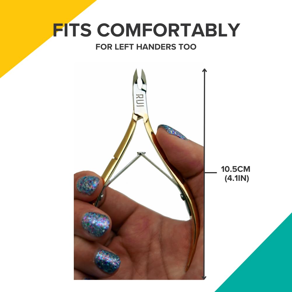 Rui Smiths Professional Cuticle Nippers, Gold-Plated Carbon Steel, French Handle, Double Spring, 6mm Jaw (Full Jaw) Beauty & Personal Care Rui Smiths