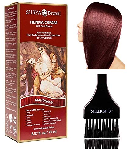 Surya Brasil All Natural HENNA Hair Color CREAM Plant Extracts, Semi-Permanent for Grey Coverage (with Brush) Brazil (MAHOGANY) Beauty & Personal Care Surya Brasil