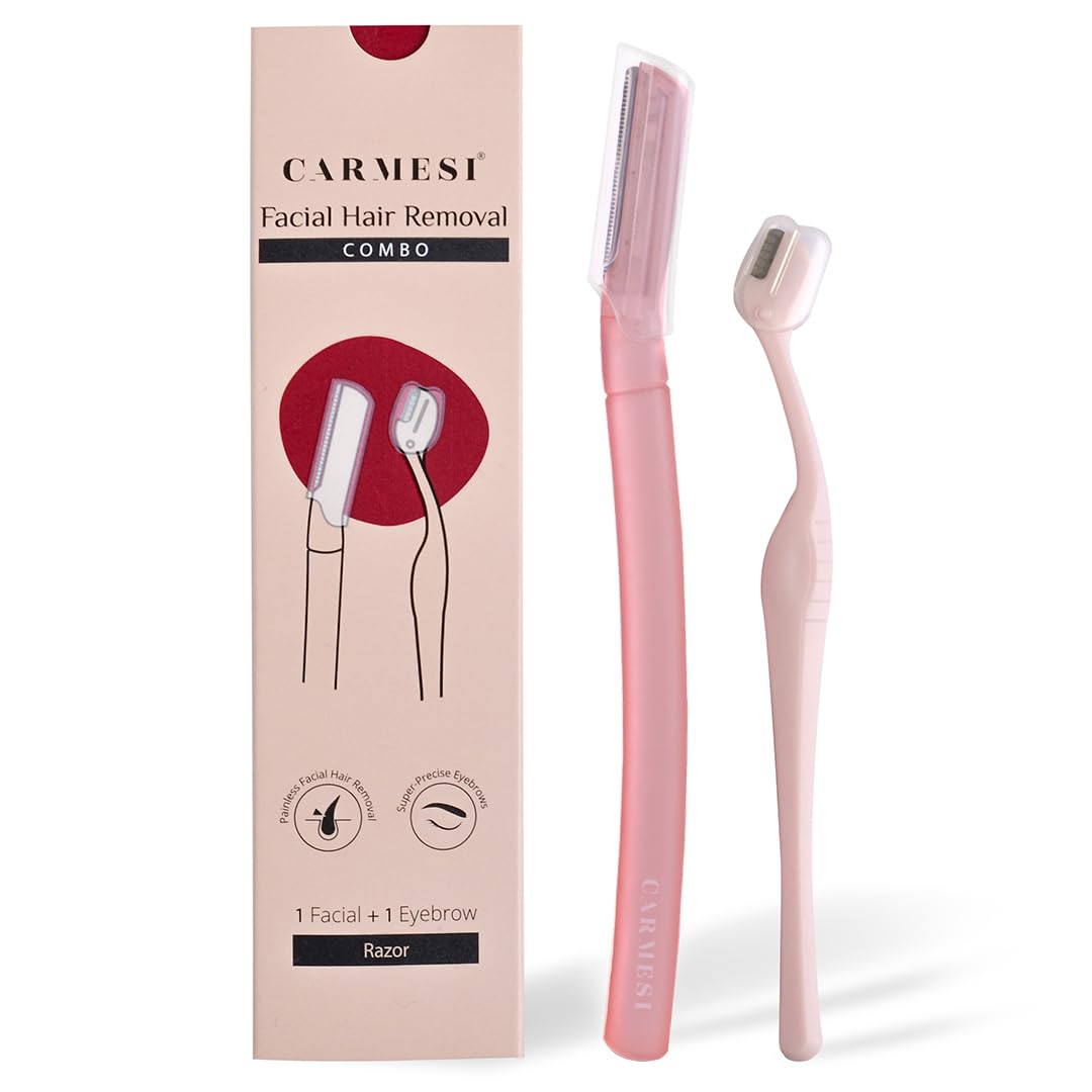 Carmesi Facial Hair Removal Combo with Face Razor + Eyebrow Razor - Painless & Precision Face Hair Removal - for Eyebrows, Upper Lip, Peach Fuzz Beauty and Personal Care Carmesi