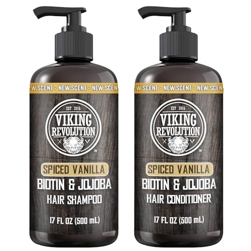 Viking Revolution Spiced Vanilla Mens Shampoo and Conditioner Set with Biotin and Jojoba Oil - Natural Hair Shampoo and Hair Conditioner for Men Beauty & Personal Care Viking Revolution