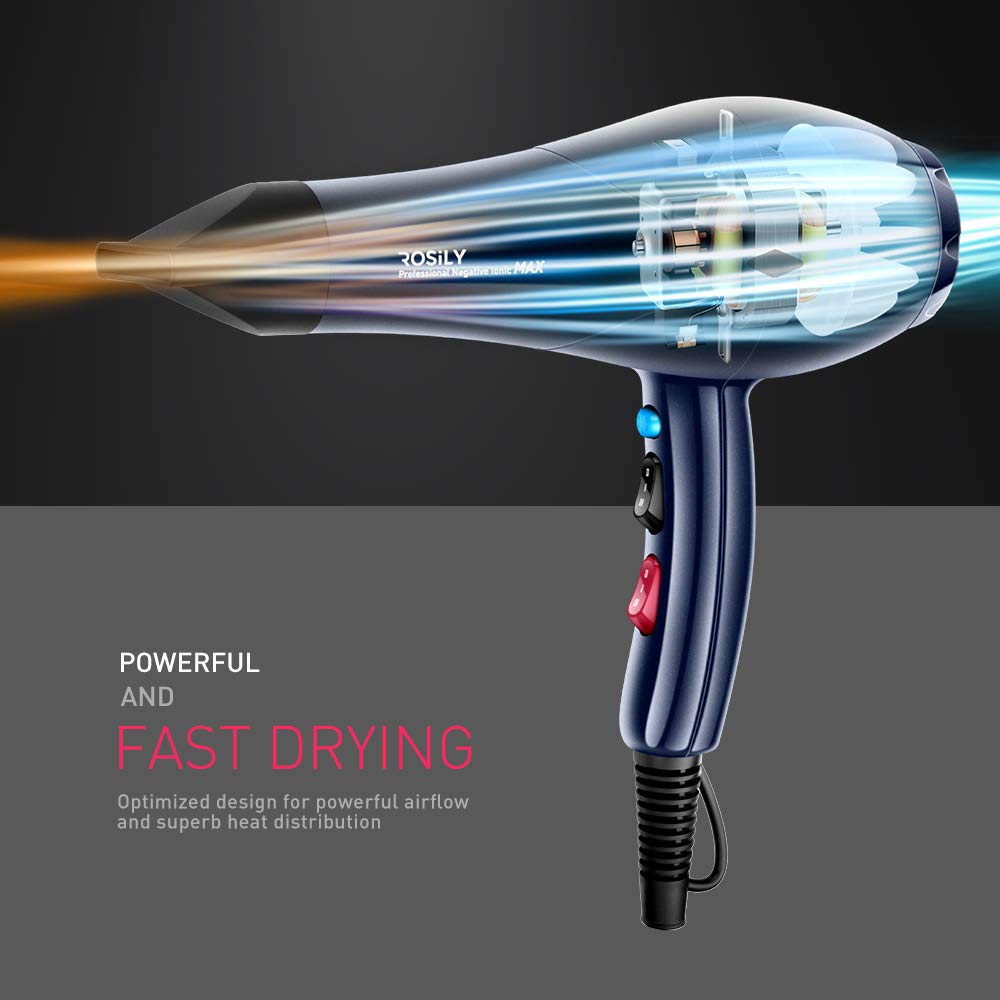ROSILY Professional 2200W Ionic Ceramic Hair Dryer | Fast Drying Salon Quality Blow Dryer with Nozzle Attachments for Smooth Shine and Silky Hair | Beauty & Personal Care ROSiLY