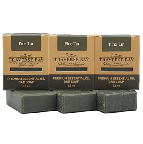 Traverse Bay Bath and Body Pine Tar Soap - Natural Cold Process Handmade Soap with Essential Oils - Pine Tar For Men With Activated Charcoal Beauty & Personal Care Traverse Bay Bath and Body