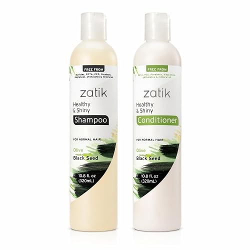 Zatik Naturals - Healthy & Shiny Shampoo + Conditioner Set with Olive and Black Seed, Voluminizing and Safe for Color Treated Hair - One of Each 10.80 Beauty & Personal Care Zatik
