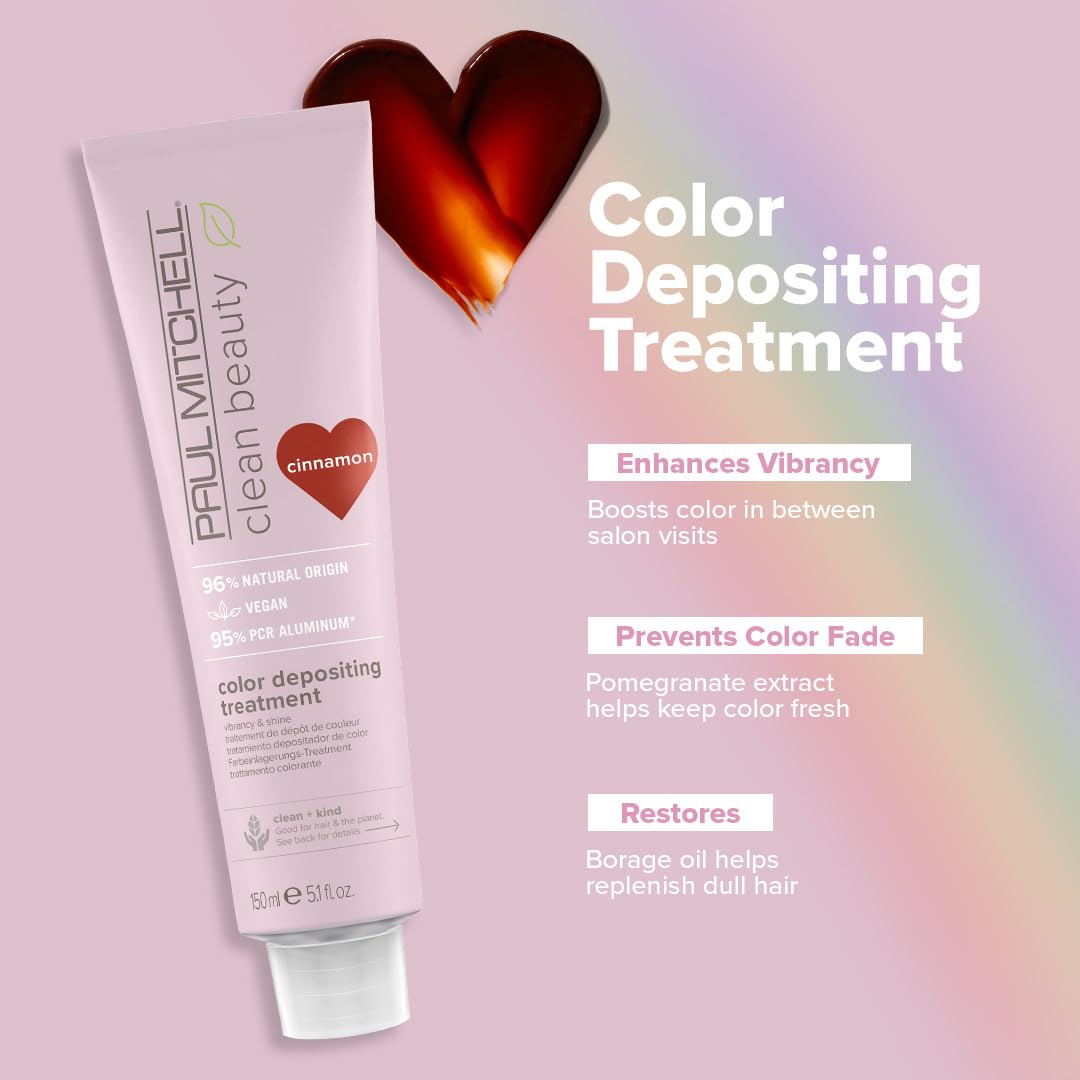 Paul Mitchell Clean Beauty Color-Depositing Treatment, For Refreshing + Protecting Color-Treated Hair, Cinnamon, 5.1 fl. oz.