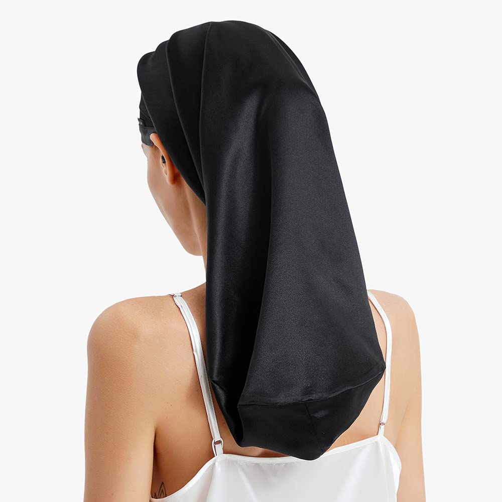 LilySilk Mulberry Silk Sleep Cap 100% 19 Momme Long Silk Bonnet for Curly Hair, Night Cap for Sleeping, Silk Hair Wrap for Women Black Beauty and Personal Care LilySilk