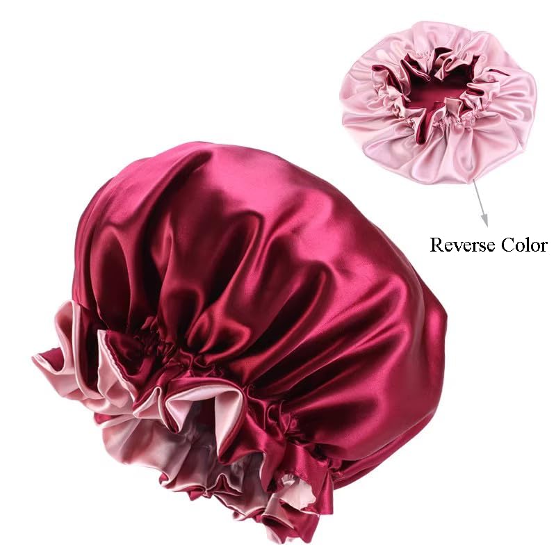 Reversible Satin Bonnet for Sleeping Double Layer Night Sleep Cap Women Adjustable Elastic Head Wrap Turban Wine Red Beauty and Personal Care PENINSULA LOVE