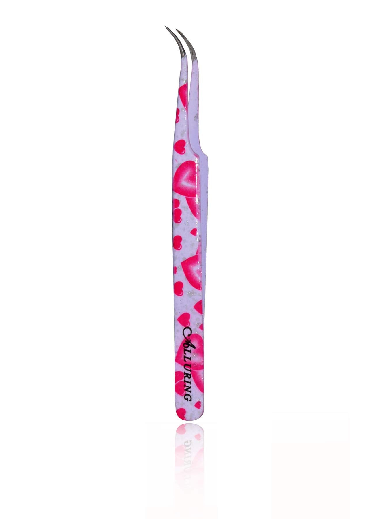 Alluring Pink Heart Tweezers for Eyelash Extension for Volume Lashes - Strong Curved Beauty and Personal Care Alluring
