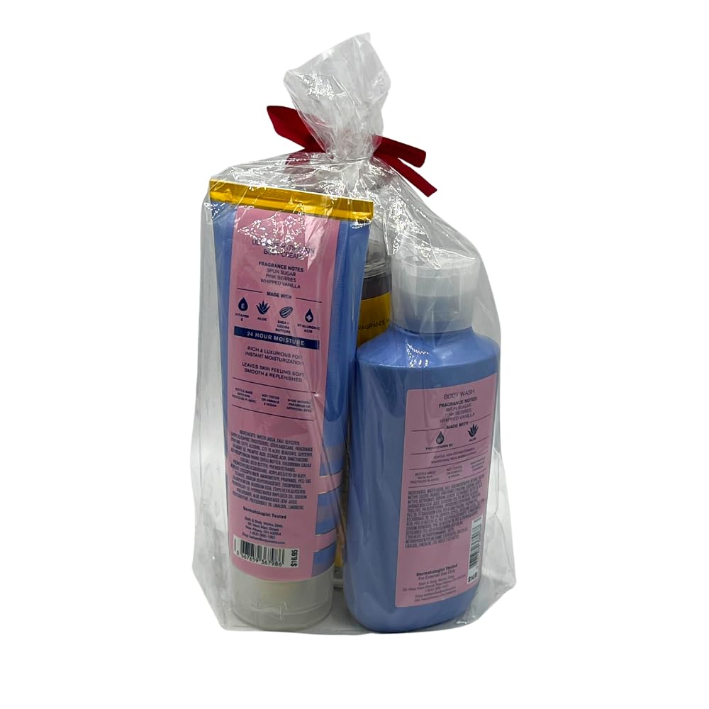 Bath & Body Works COTTON CANDY CLOUDS Fine Fragrance Mist, Ultimate Hydration Body Cream & Body Wash 3pc Gift Set with a Red Bow for Holidays - Full Beauty and Personal Care Bath & Body Works