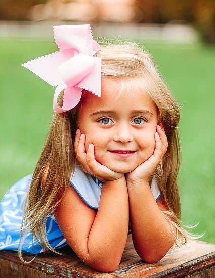 Wee Ones Girls' Classic Grosgrain Hair Bow with Scalloped Edges, No-Slip Hair Clip, Handmade, Hot Pink, King